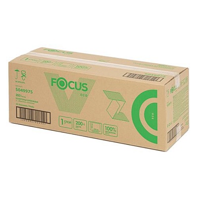 Полотенца бумажные в листах 23х20.5см Focus Eco 1 слойные, V сложение, H3, 200 шт (ПЭТ) 5083743 (х1/15)