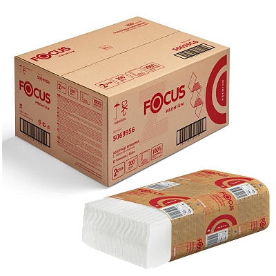 Полотенца бумажные в листах 24х20см Focus Premium 2х слойные, Z сложение, H2, 200 шт. (ПЭТ) 5083775 (х1/12) [упаковка]