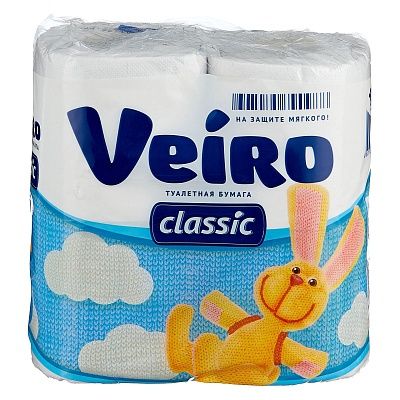 Туалетная бумага 2х слойная Viero "Классик", 4 рулона (х1/12) [упаковка]