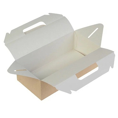 Упаковка для кондитерских изделий 288х142х55мм BOX WITH HANDLE M С ручками цвет Крафт OSQ (х225)