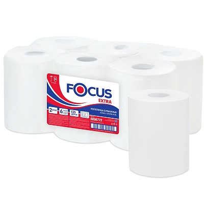 Полотенца бумажные в рулонах метраж 125 Focus Jumbo 2-слойные, центральная вытяжка, M2 5036772 (х1/6)